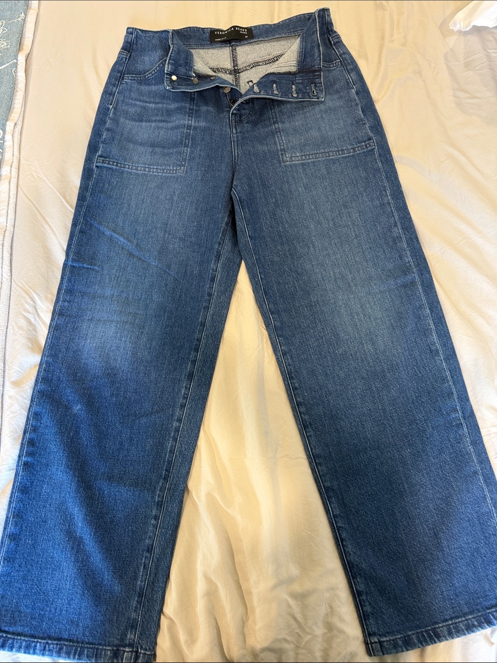 Veronica Beard Wide-Leg Crosbie Crop Dark Blue Denim Jeans
